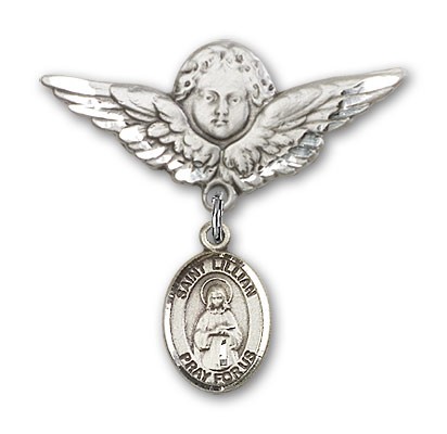 Pin Badge with St. Lillian Charm and Angel with Larger Wings Badge Pin - Silver tone