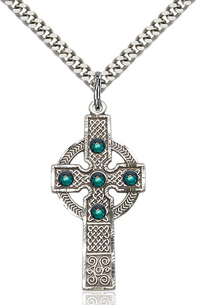 Tall Celtic Cross Pendant with Birthstone Options - Sterling Silver