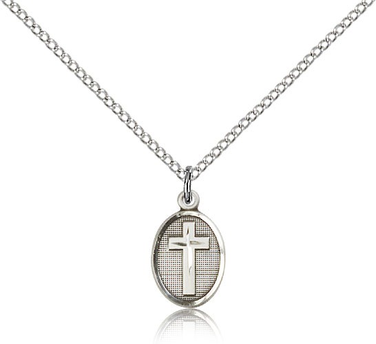 Oval Pendant with Cross Center Necklace - Sterling Silver
