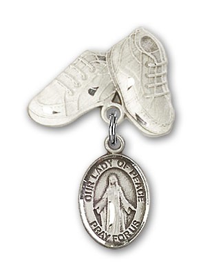 Baby Badge with Our Lady of Peace Charm and Baby Boots Pin - Silver tone
