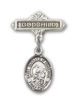 Pin Badge with St. Bernard of Montjoux Charm and Godchild Badge Pin - Silver tone