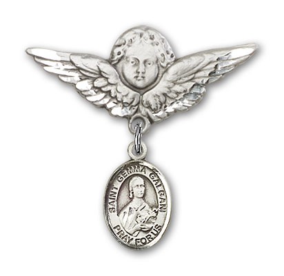 Pin Badge with St. Gemma Galgani Charm and Angel with Larger Wings Badge Pin - Silver tone