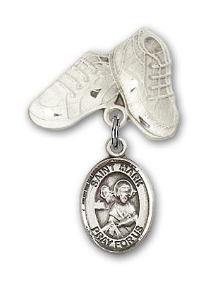 Pin Badge with St. Mark the Evangelist Charm and Baby Boots Pin - Silver tone