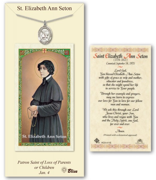 St. Elizabeth Ann Seton Medal in Pewter with Prayer Card - Silver tone