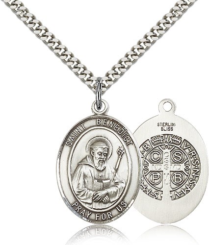 Double Sided Oval St. Benedict Medal - Sterling Silver