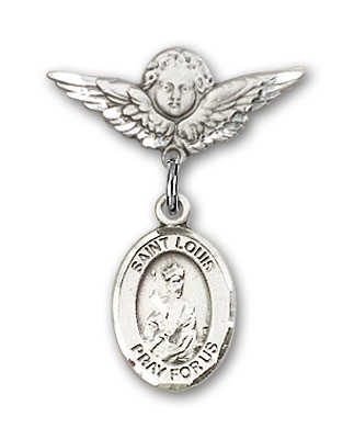 Pin Badge with St. Louis Charm and Angel with Smaller Wings Badge Pin - Silver tone