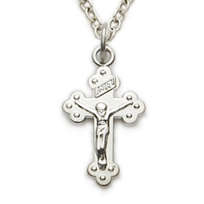 Sterling Silver Baby Budded Crucifix Necklace - Silver