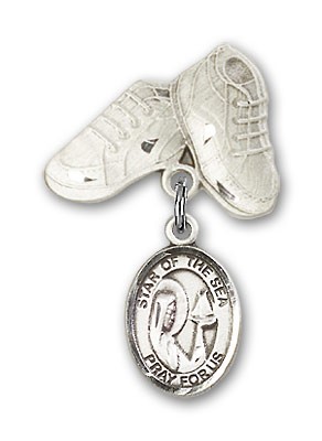 Baby Badge with Our Lady Star of the Sea Charm and Baby Boots Pin - Silver tone