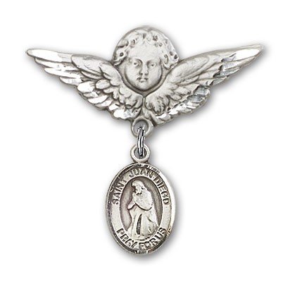 Pin Badge with St. Juan Diego Charm and Angel with Larger Wings Badge Pin - Silver tone