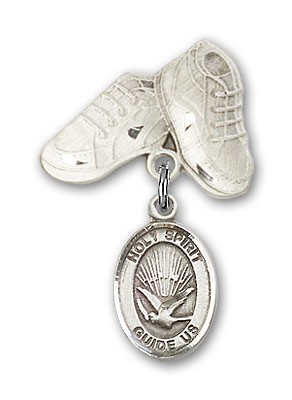 Baby Badge with Holy Spirit Charm and Baby Boots Pin - Silver tone