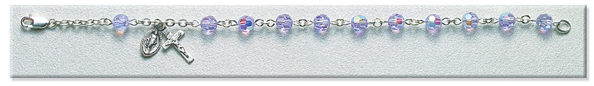 Rosary Bracelet - Sterling Silver with 6mm Violet Crystal Swarovski Beads - Purple