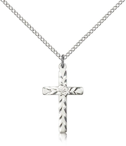 Women's Textured Etched Cross Necklace - Sterling Silver
