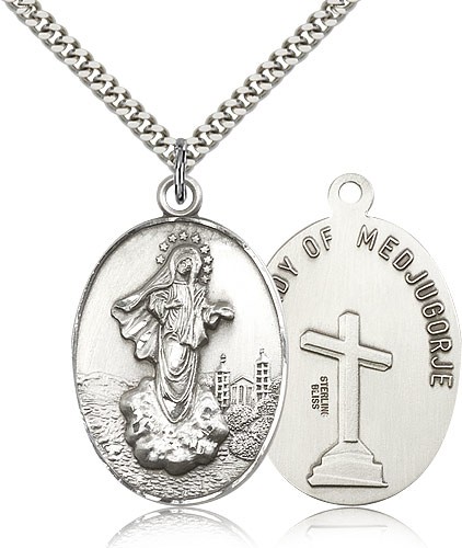 Large Our Lady of Medugorje Medal - Sterling Silver