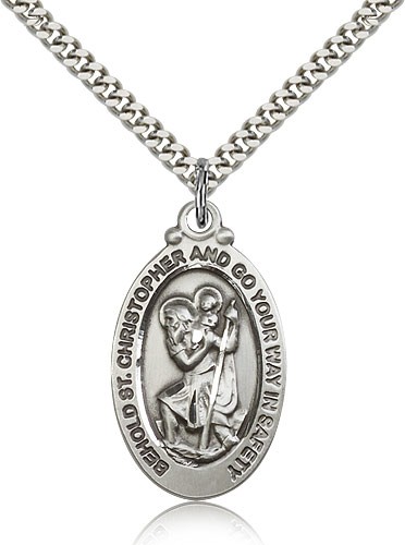 Go Your Way in Safely Men's Oval St. Christopher Necklace - Sterling Silver