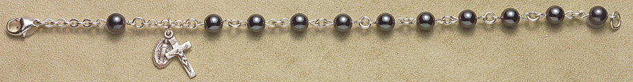 Rosary Bracelet - Sterling Silver with Hematite Beads - Gray