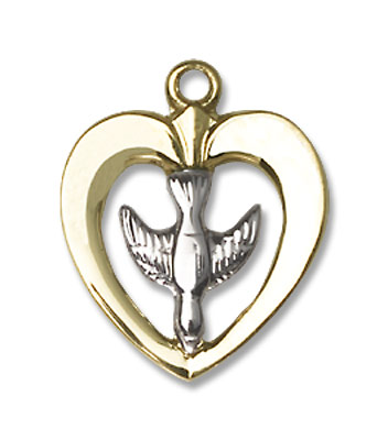 Women's Heart Shaped Holy Spirit Medal - Two-Tone Gold