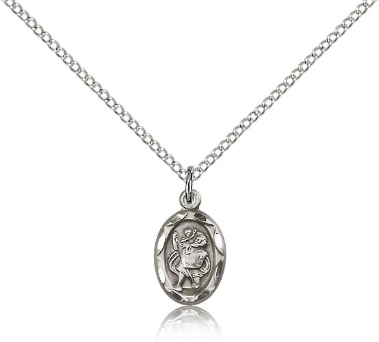Women's Scalloped Edge Petite St. Christopher Necklace - Sterling Silver