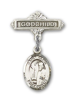 Pin Badge with St. Elmo Charm and Godchild Badge Pin - Silver tone