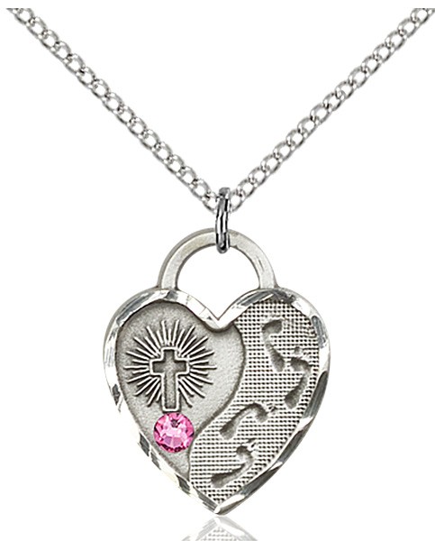 Heart Shaped Footprints Pendant with Birthstone Options - Rose