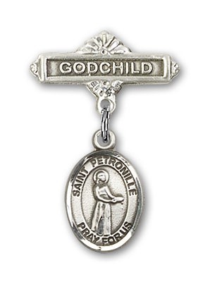 Pin Badge with St. Petronille Charm and Godchild Badge Pin - Silver tone