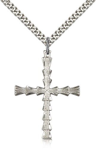 Fluted Crossbar Cross Necklace - Sterling Silver