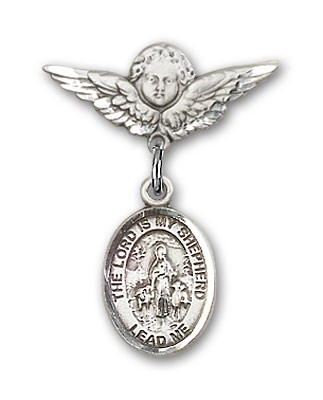 Pin Badge with Lord Is My Shepherd Charm and Angel with Smaller Wings Badge Pin - Silver tone