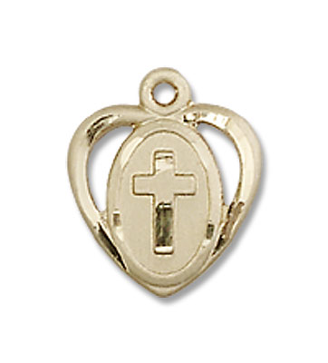 Baby Heart and Cross Pendant - 14K Solid Gold