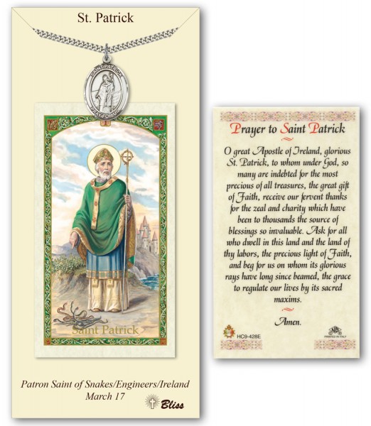 St. Patrick Medal in Pewter with Prayer Card - Silver tone