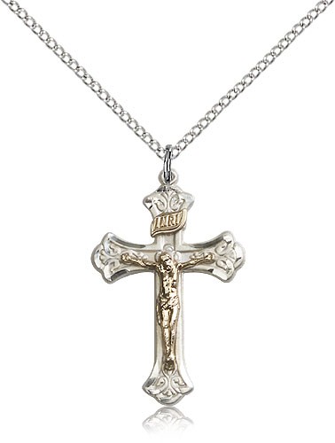 Women's Budded Tip Two-Tone Crucifix Pendant  - Two-Tone