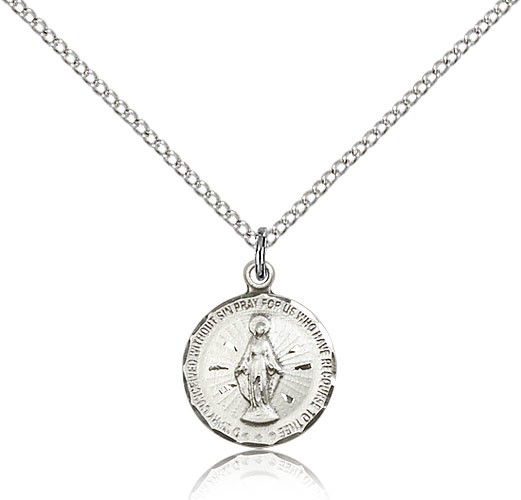 Petite Round Miraculous Medal Necklace - Sterling Silver