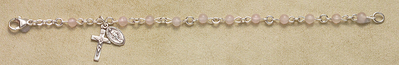 Rosary Bracelet - Sterling Silver with Rose Quartz Beads - Rose