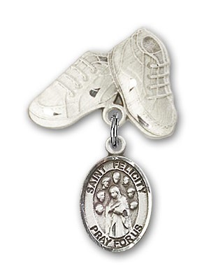 Pin Badge with St. Felicity Charm and Baby Boots Pin - Silver tone