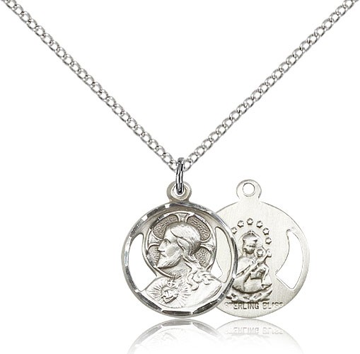 Small Open-Cut Scapular Round Medal Necklace - Sterling Silver