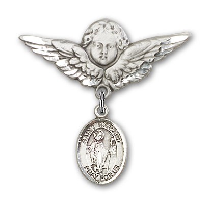Pin Badge with St. Richard Charm and Angel with Larger Wings Badge Pin - Silver tone