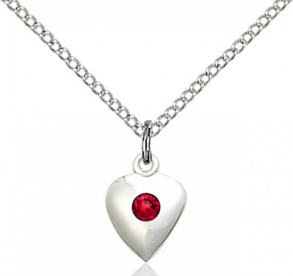Baby Heart Pendant with Birthstone Options - Ruby Red