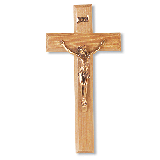 Traditional Oak Wood Wall Crucifix - 10 inch - Brown
