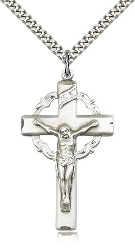 Celtic Crucifix Medal High Polish - Sterling Silver