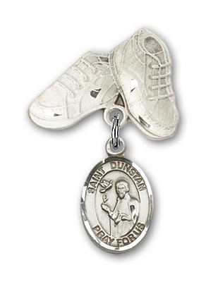 Pin Badge with St. Dunstan Charm and Baby Boots Pin - Silver tone