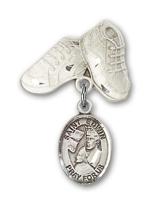 Pin Badge with St. Edwin Charm and Baby Boots Pin - Silver tone