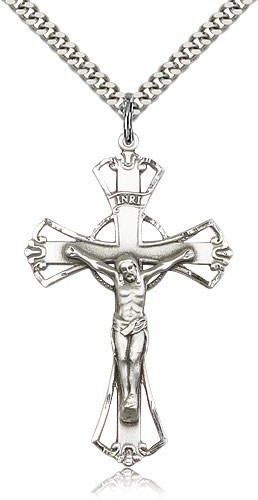 Men's Flared Tip Cut Out Crucifix Medal - Sterling Silver