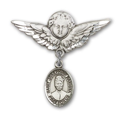 Pin Badge with St. Josephine Bakhita Charm and Angel with Larger Wings Badge Pin - Silver tone