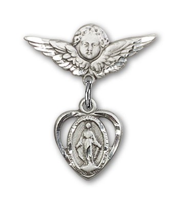 Pin Badge with Miraculous Charm and Angel with Smaller Wings Badge Pin - Silver tone