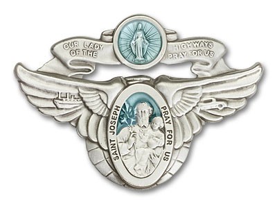 Our Lady of the Highway &amp; St Joseph Visor Clip - Blue | Silver