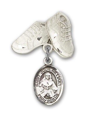 Pin Badge with St. Julie Billiart Charm and Baby Boots Pin - Silver tone
