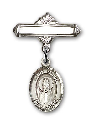 Pin Badge with St. David of Wales Charm and Polished Engravable Badge Pin - Silver tone