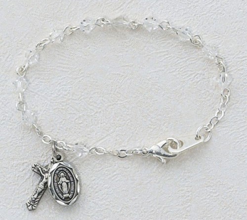 Baby Rosary Bracelet with Tin Cut Crystal Beads - Pewter