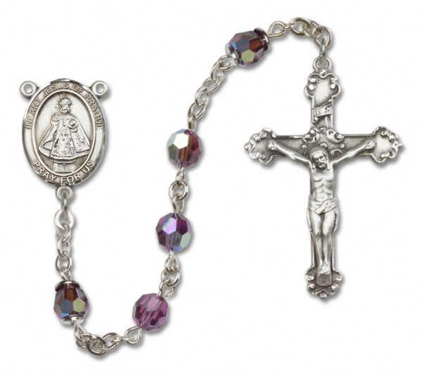 Infant of Prague Sterling Silver Heirloom Rosary Fancy Crucifix - Amethyst