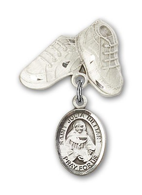 Pin Badge with St. Julia Billiart Charm and Baby Boots Pin - Silver tone