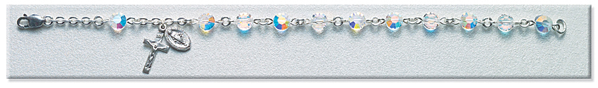 Rosary Bracelet - Sterling Silver with 6mm Semi-Flat Crystal Swarovski Beads - Crystal