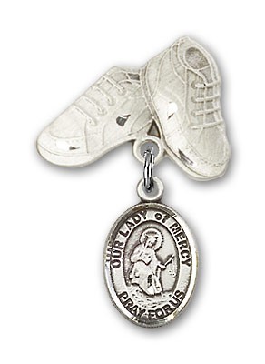 Baby Badge with Our Lady of Mercy Charm and Baby Boots Pin - Silver tone